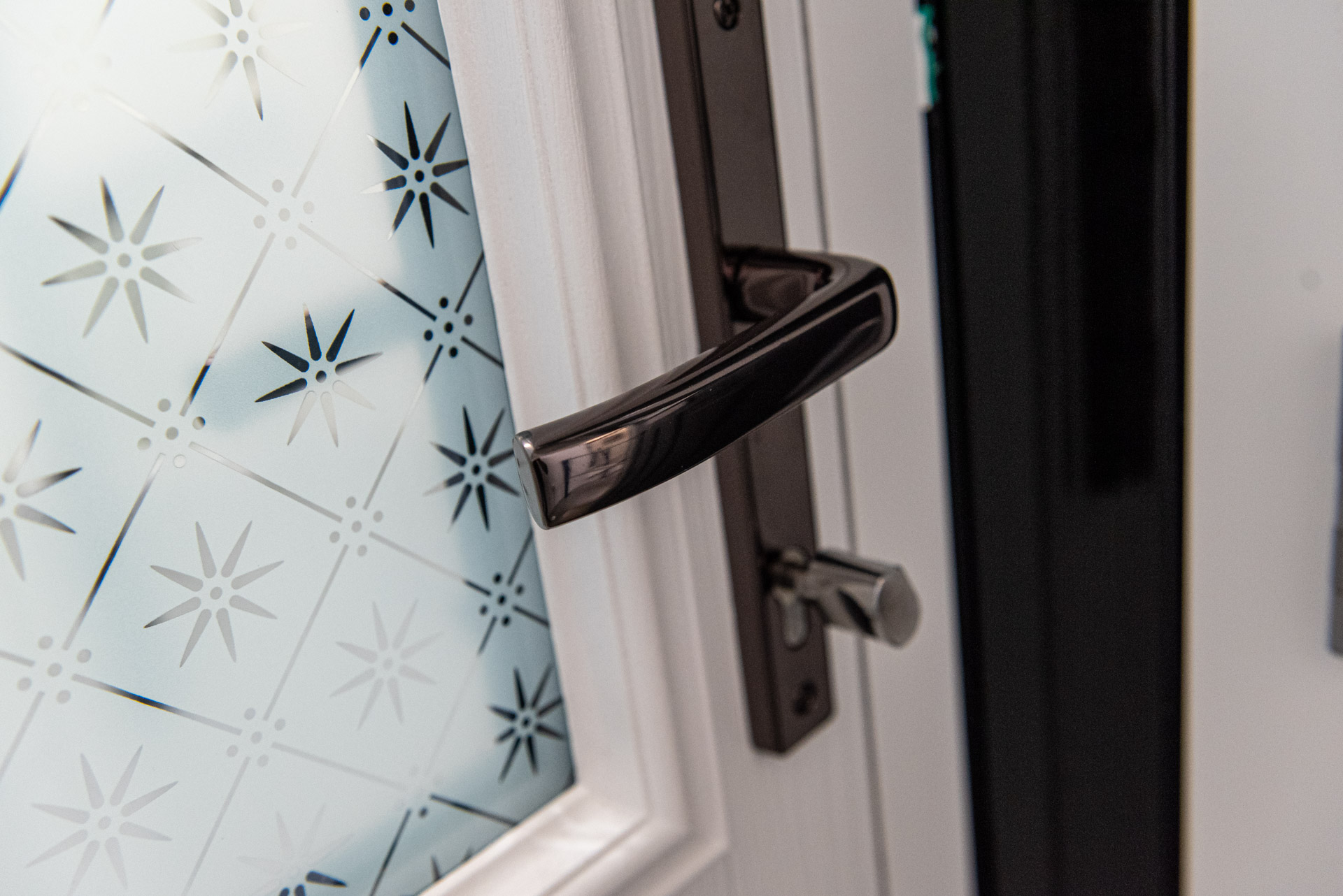 Cream Comp Door composite door with a half-moon fanlight and twin glazed panels